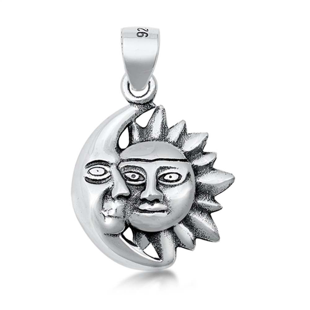 Sterling Silver Moon and Sun Plain Pendant