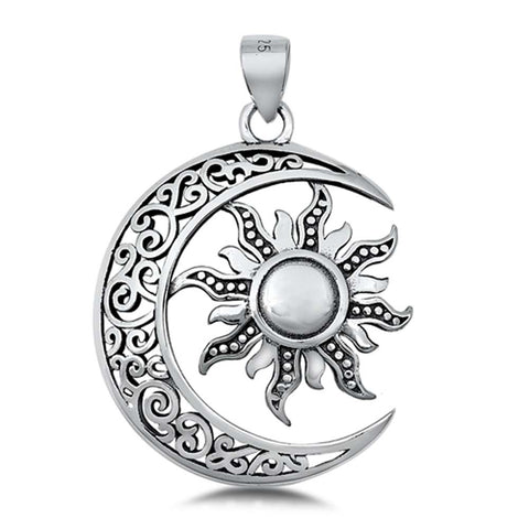 Sterling Silver Moon and Sun Plain Pendant