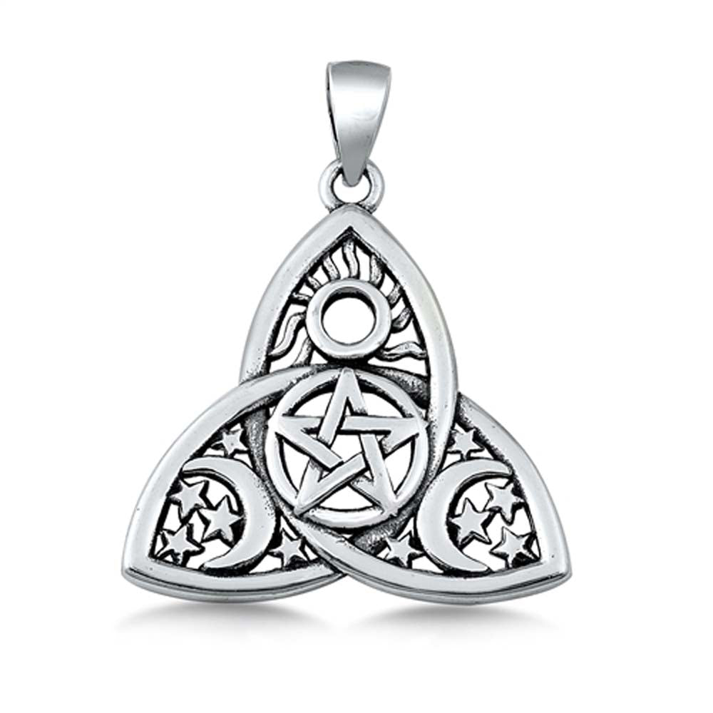 Sterling Silver Oxidized Triquetra Pentagram Plain Pendant