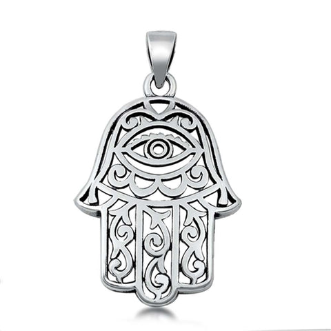 Sterling Silver Oxidized Hamsa Plain Pendant