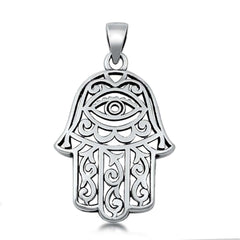 Sterling Silver Oxidized Hamsa Plain Pendant