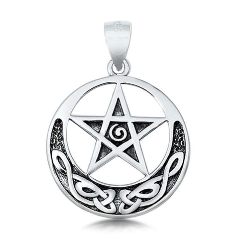 Sterling Silver Celtic Moon and Star  Plain Pendant