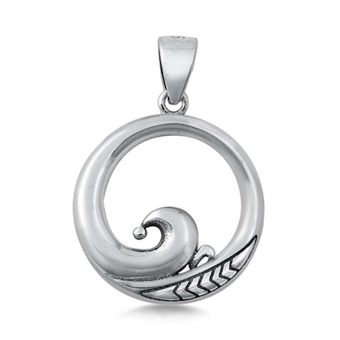 Sterling Silver Circle Wave Plain Pendant