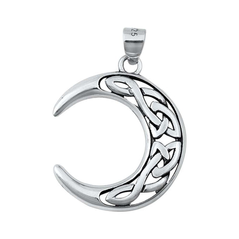 Sterling Silver Celtic Crescent Moon Plain Pendant