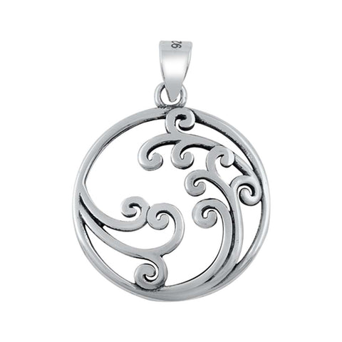 Sterling Silver Circle of Waves Plain Pendant