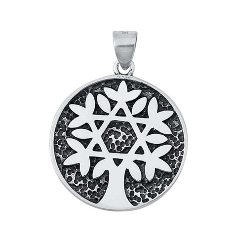 Sterling Silver Jewish Star Tree Plain Pendant