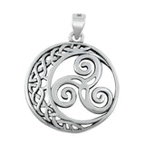 Sterling Silver Moon and Triskelion Plain Pendant