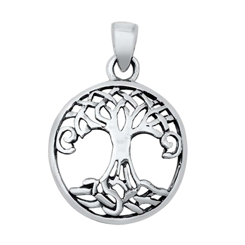 Sterling Silver Tree  w/ Roots Plain Pendant