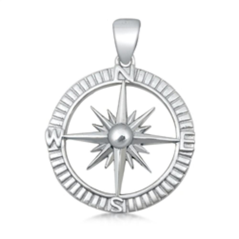 Sterling Silver Compass Plain Pendant - silverdepot