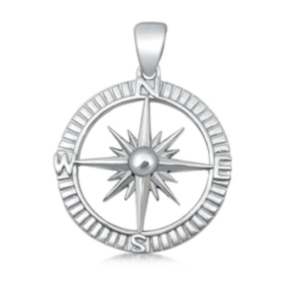 Sterling Silver Compass Plain Pendant - silverdepot