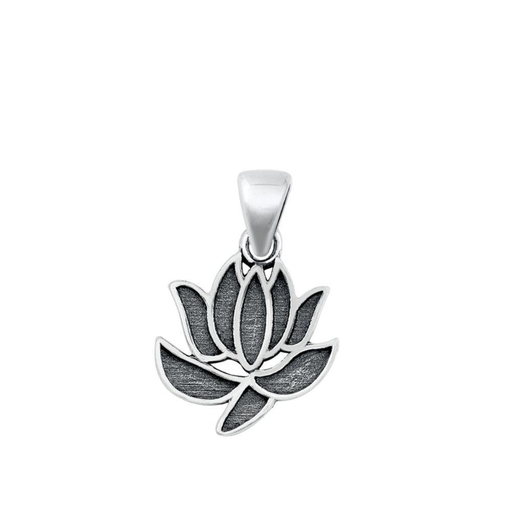 Sterling Silver Oxidized Lotus Pendant - silverdepot