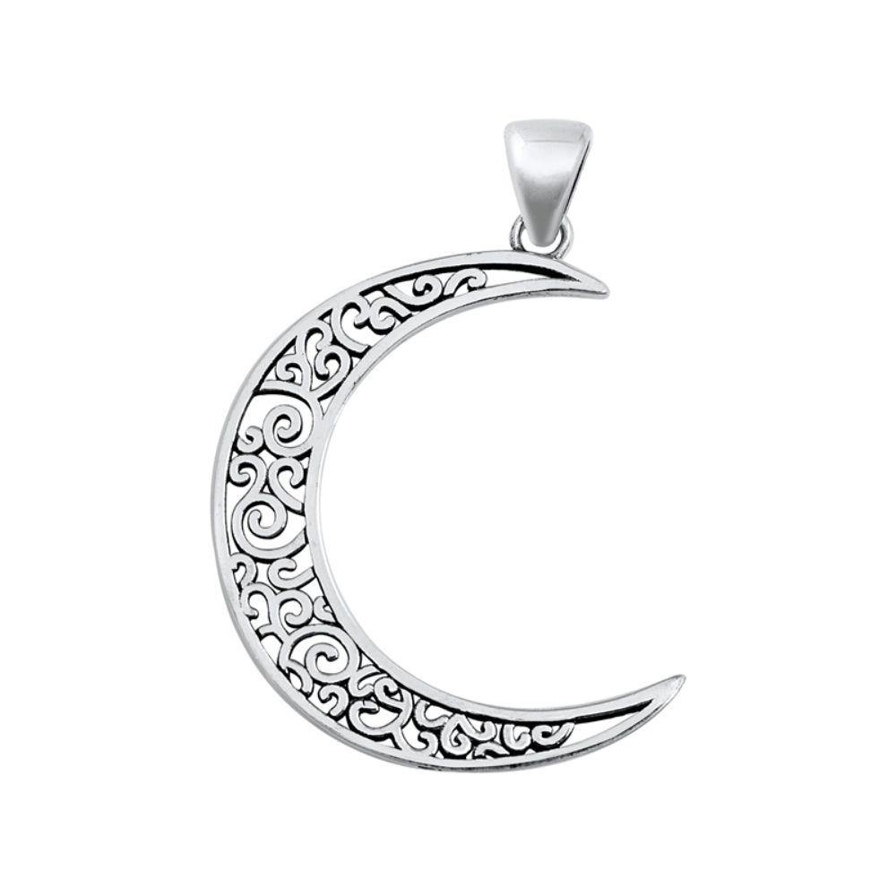 Sterling Silver Oxidized Crescent Moon Filigree Pendant - silverdepot