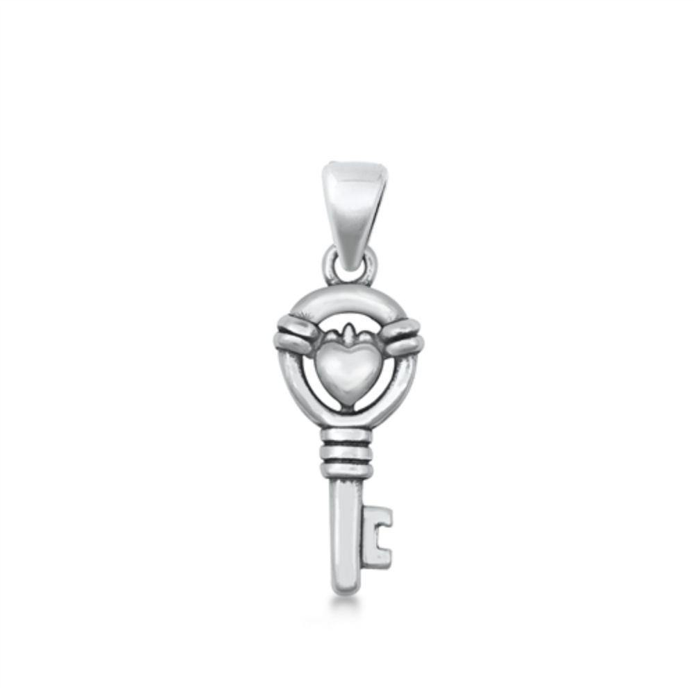 Sterling Silver Oxidized Heart and Key Pendant - silverdepot