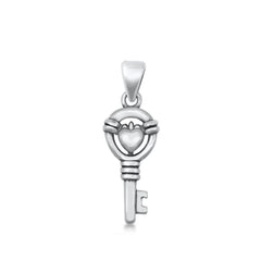 Sterling Silver Oxidized Heart and Key Pendant
