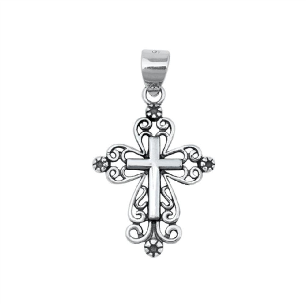 Sterling Silver Oxidized Cross Pendant - silverdepot
