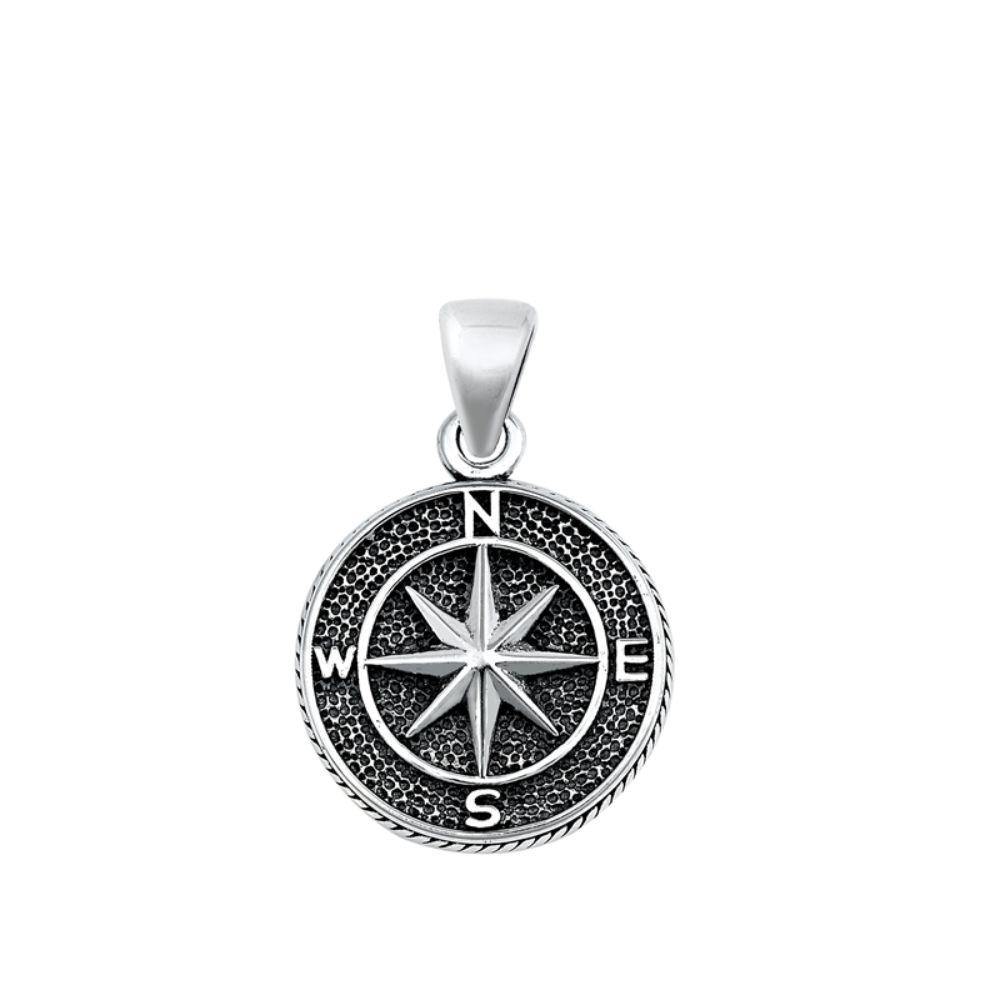 Sterling Silver Oxidized Compass Pendant - silverdepot