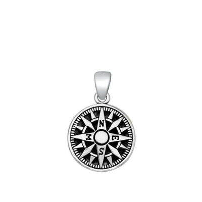Sterling Silver Oxidized Compass Pendant - silverdepot
