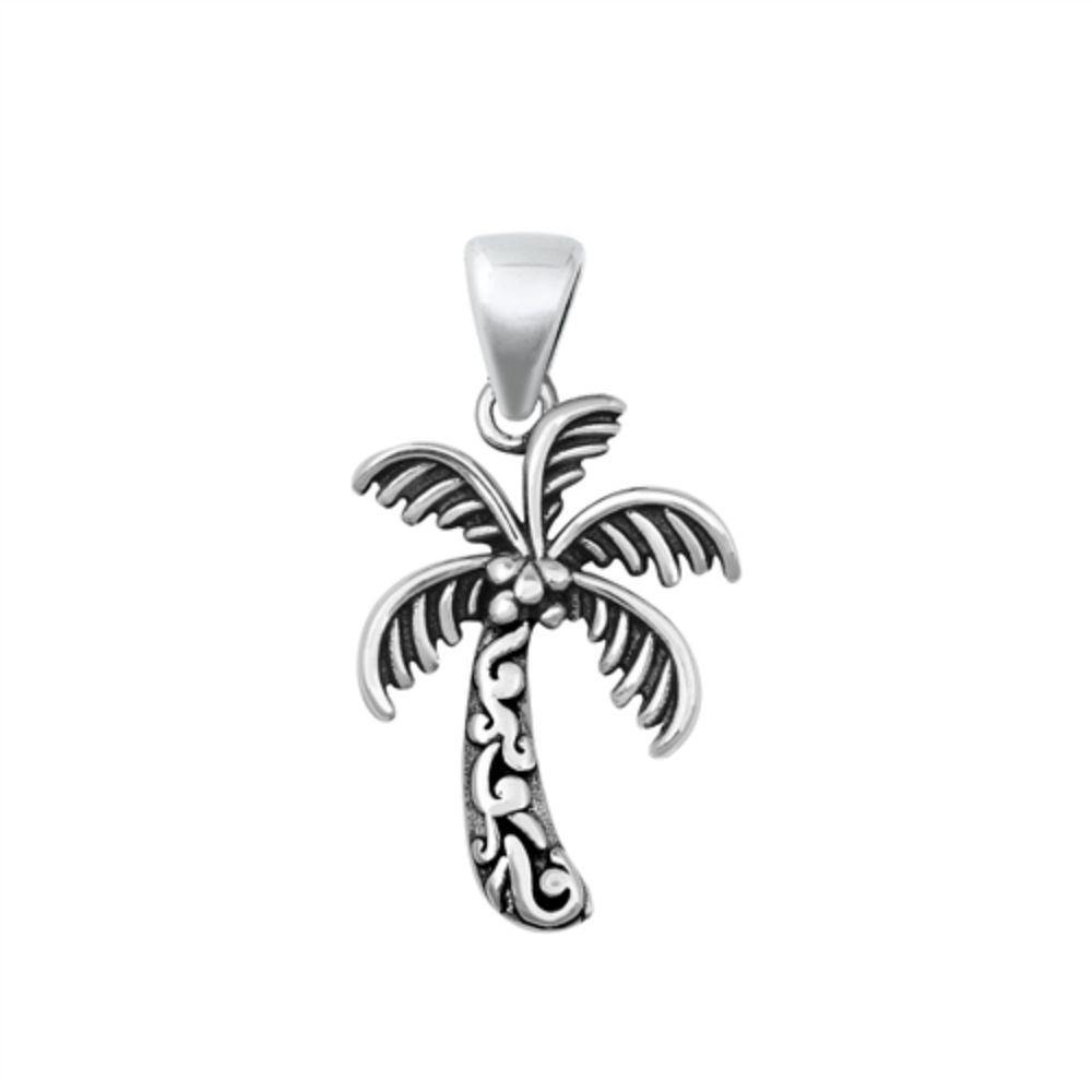 Sterling Silver Oxidized Palm Tree Pendant - silverdepot