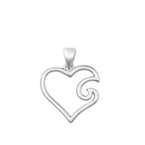 Sterling Silver Rhodium Plated Heart and Wave Pendant