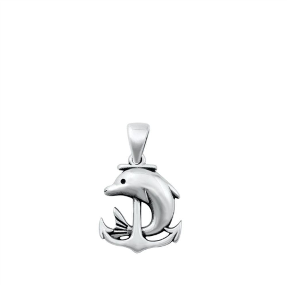 Sterling Silver Dolphin and Anchor Pendant - silverdepot