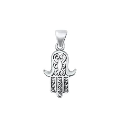 Sterling Silver Oxidized Hamsa Pendant - silverdepot