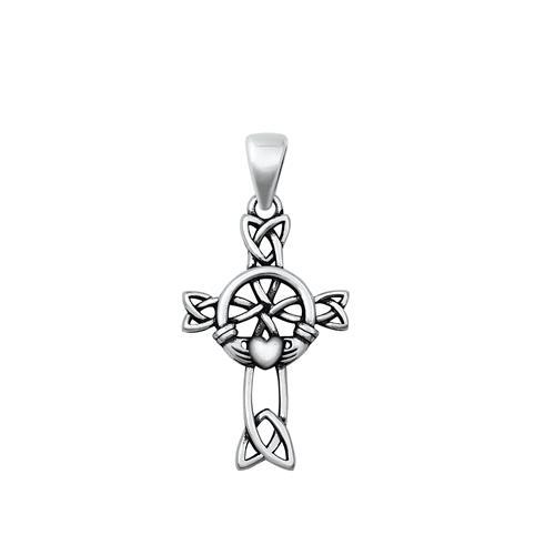 Sterling Silver Oxidized Claddagh Cross Pendant