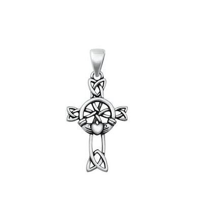 Sterling Silver Oxidized Claddagh Cross Pendant