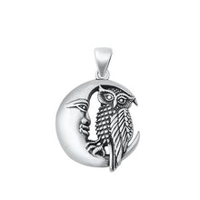 Load image into Gallery viewer, Sterling Silver Oxidized Owl and Moon Pendant