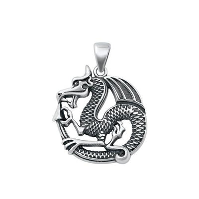 Sterling Silver Oxidized Dragon Pendant