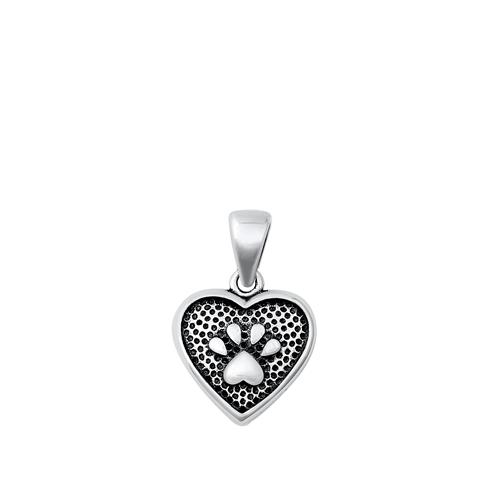 Sterling Silver Oxidized Pawprint and Heart Pendant