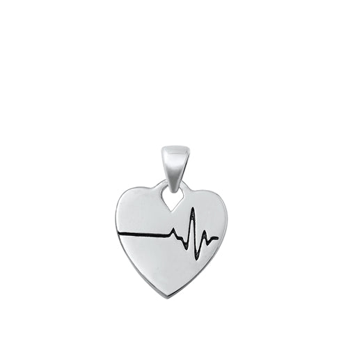 Sterling Silver Oxidized Heart and EKG Pendant