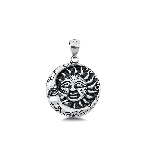 Sterling Silver Oxidized Moon and Sun Pendant
