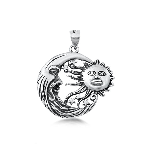 Sterling Silver Oxidized Moon and Sun Pendant-23.6mm