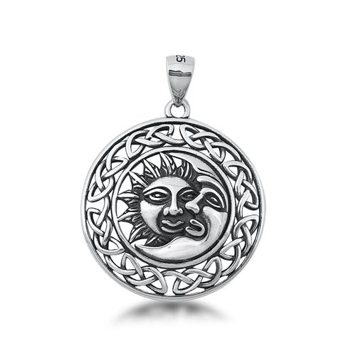Sterling Silver Oxidized Celtic Sun and Moon Pendant