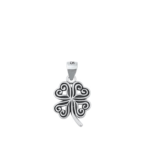 Sterling Silver Oxidized Clover Pendant-14.7mm