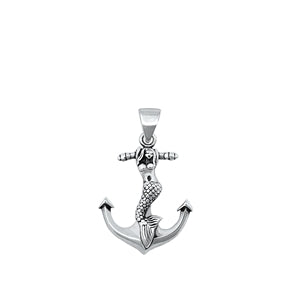 Sterling Silver Oxidized Mermaid and Anchor Pendant