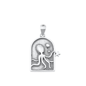 Sterling Silver Oxidized Octopus Pendant-19.6 mm