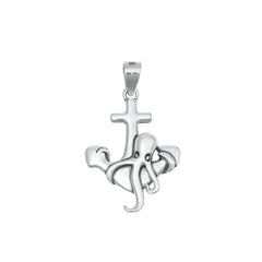 Sterling Silver Oxidized Anchor and Octopus Pendant