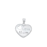 Sterling Silver Rhodium Plated Love Mum Pendant