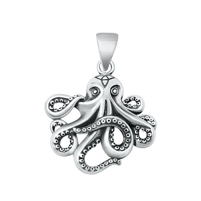 Sterling Silver Oxidized Octopus Pendant-26.6mm