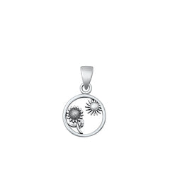 Sterling Silver Oxidized Flower and Sun Pendant
