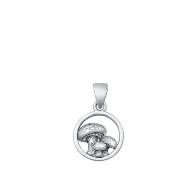 Sterling Silver Oxidized Mushrooms Pendant-12.5mm