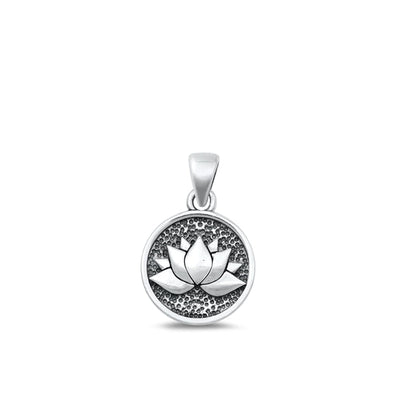 Sterling Silver Oxidized Lotus Pendant Face Height-14mm