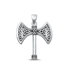 Sterling Silver Oxidized Double Headed Celtic Axe Pendant Face Height-27.8mm
