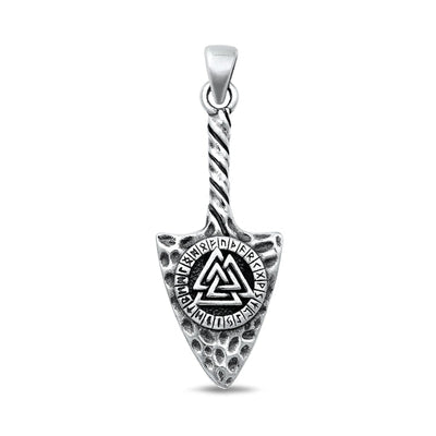 Sterling Silver Oxidized Valknut Arrowhead Pendant Face Height-33.6mm