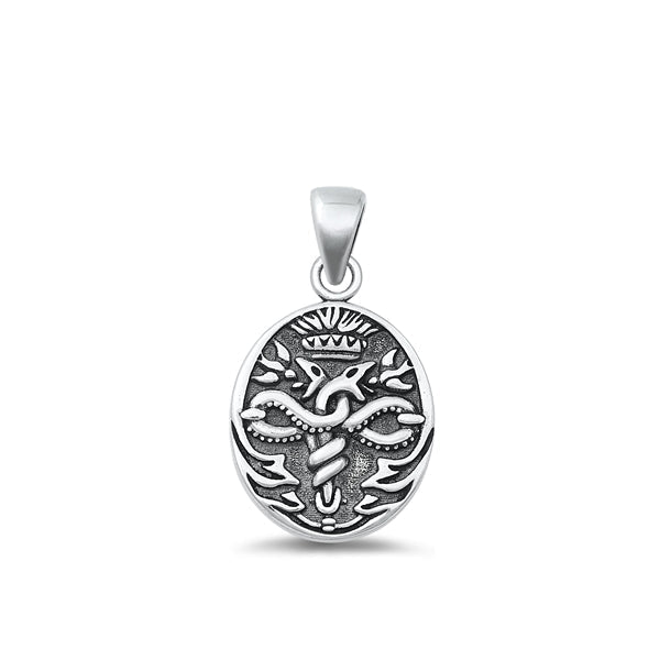Sterling Silver Oxidized Caduceus Plain Pendant Face Height-18mm