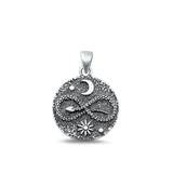 Sterling Silver Oxidized Sun, Moon And Snake Plain Pendant Face Height-19.6mm