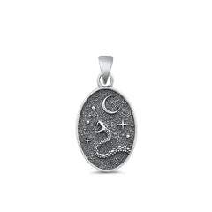 Sterling Silver Oxidized Snake And Moon Pendant Face Height-20.3mm
