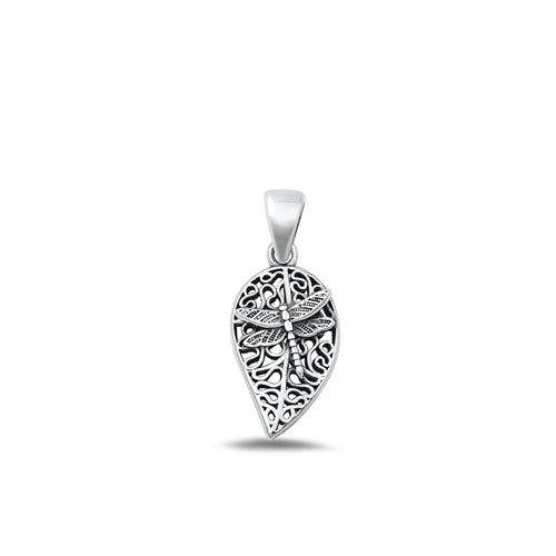 Sterling Silver Oxidized Dragonfly Plain Pendant Face Height-16mm