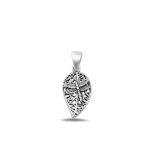 Sterling Silver Oxidized Dragonfly Plain Pendant Face Height-16mm